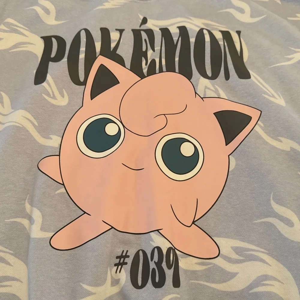 H&M Pokémon Jigglypuff Printed Oversized Light Blue Hoodie Kids Size 12/14 Rare